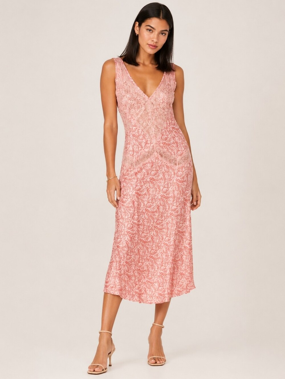 Anthropologie Cerise Satin And Lace Midi Slip Dress Size XS